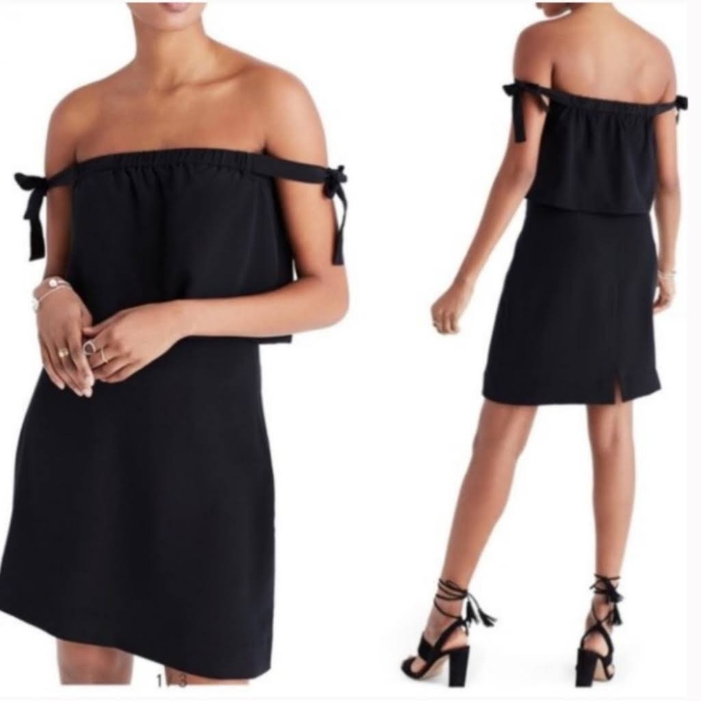 NEW Madewell Women's Black Silk Off the Shoulder Mini Dress - size 4